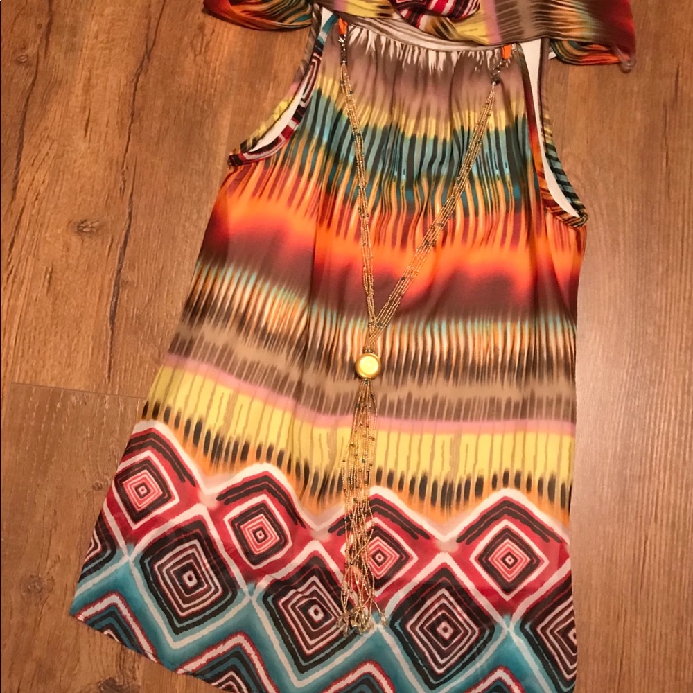 Short colorful dress with attached necklace